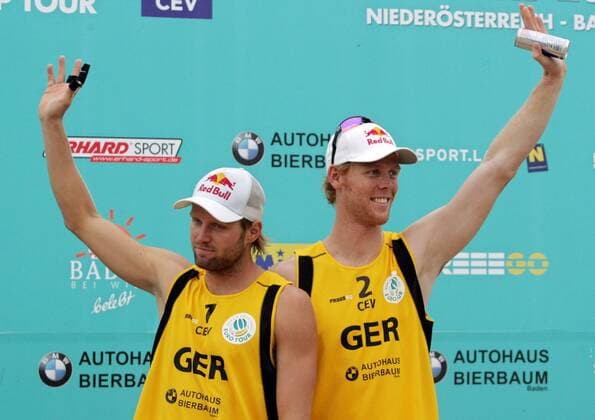 Julius Brink (li.) und Jonas Reckermann (beide Deutschland) - Zweite bei den Austrian Masters 2009 -  Beachvolleyball Herren Austrian Masters 2009, European Championship Tour, Beach Gruppe Baden Freude,