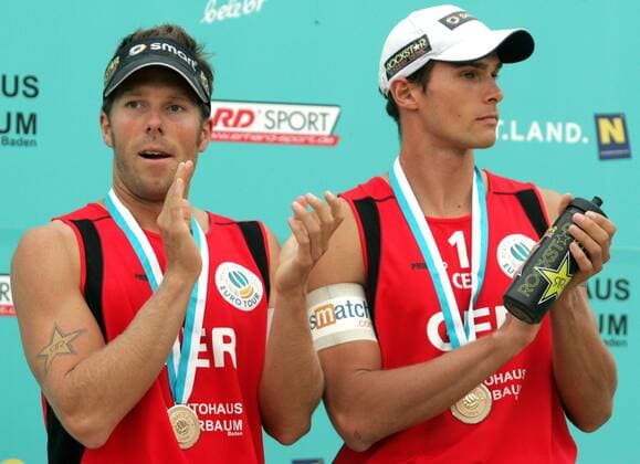David Klemperer (li.) und Eric Koreng (beide Deutschland) - Dritte bei den Austrian Masters 2009 -  Beachvolleyball Herren Austrian Masters 2009, European Championship Tour, Beach Gruppe Baden