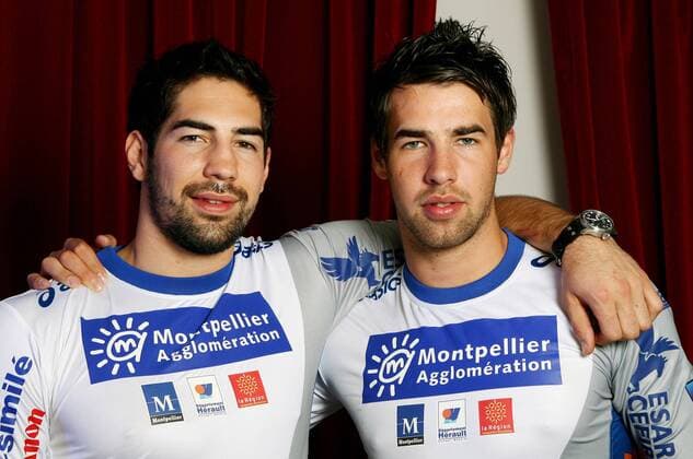 Nikola Karabatic (li.) und sein Bruder Luka Karabatic (beide Montpellier HB Frankreich) -  (pan32425) Handball Herren Fotoshooting 2009 Fotostudio, Studioaufnahme, Montpellier HB Gruppe Montpellier