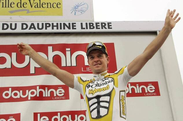 Bert Grabsch (Deutschland Columbia High Road) gewinnt die 4. Etappe des Criterium du Dauphine Libere 2009 Radsport Herren Criterium du Dauphine Libere 2009, Straßenradsport, Straße, Rad ProTour, Zeitfahren Einzelzeitfahren Einzelbild 4. Etappe: Bourg Les Valence - Valence Freude,