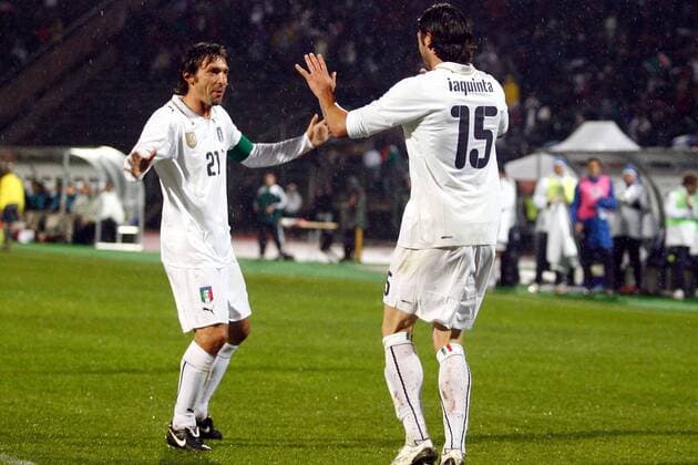 Andrea Pirlo (li.) und Vincenzo Iaquinta (beide Italien) - Torjubel -  Fußball Länderspiel Herren Freundschaftsspiel 2009, Test, Testspiel, Nationalteam, Nationaltrikot Gruppe Pretoria o0 Tshwane Freude,