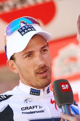 Fabian Cancellara (Schweiz Saxo Bank) im SF Interview Radsport Herren Tour de Suisse 2009, Straßenradsport, Straße, Rad, ProTour Porträt 1. Etappe: Mauren - Ruggell 