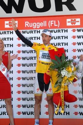 Fabian Cancellara (Schweiz Saxo Bank) - Gewinner der 1. Etappe bei der Tour de Suisse 2009 Radsport Herren Tour de Suisse 2009, ProTour, Rad, Straße, Straßenradsport Einzelbild 1. Etappe: Mauren - Ruggell Freude,