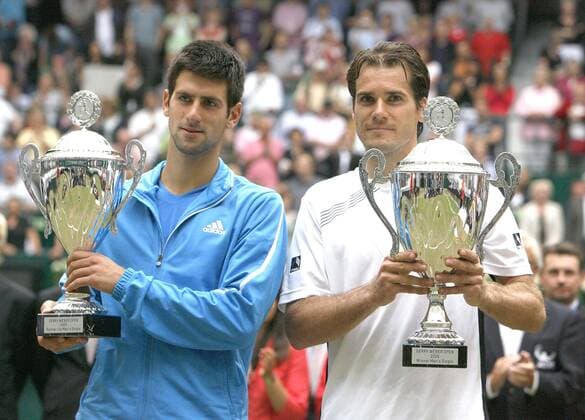 Thomas Haas (Deutschland, re.) gewinnt gegen Novak Djokovic (Serbien) die Gerry Weber Open 2009 Tennis Herren Gerry Weber Open 2009, ATP Tour, Finale Gruppe Halle Westfalen Freude,