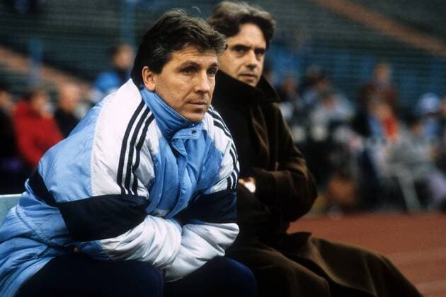 Co Trainer Klaus Fischer (li.) und Helmut Kremers (beide Schalke) Fußball 2. BL Herren DEUTSCHSPRACHIGE SPORTZEITSCHRIFTEN UND -ZEITUNGEN NUR NACH RÜCKSPRACHE 1990 1991 Gruppe Gelsenkirchen