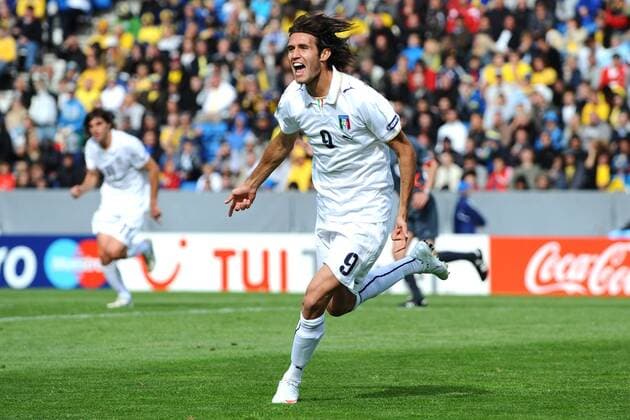 Robert Acquafresca (Italien U21) - Torjubel -  Fußball EM Herren U21 EM 2009, U 21, Länderspiel, Nationalteam, Nationaltrikot, Einzelbild Helsingborg Freude,