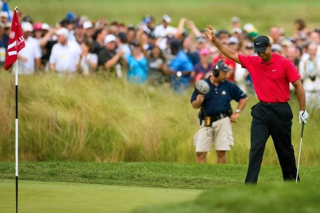 Tiger Woods (USA) jubelt - (ZUMAcs7) Golf Herren US Open 2009, PGA Tour Einzelbild Bethpage Farmingdale Begeisterung, Freude,