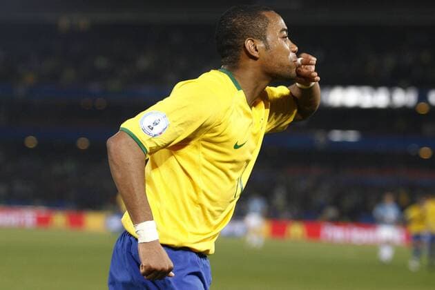 Torjubel Robinho (Brasilien) -  Fußball Länderspiel Herren Confed Cup 2009, Brasilien Einzelbild Pretoria Tshwane Freude,