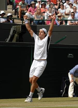 Thomas Haas (Deutschland) jubelt -  Tennis Herren All England Championships 2009, ATP Tour, Grand Slam Einzelbild Wimbledon London Freude,