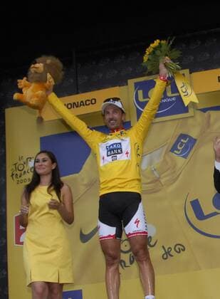 Fabian Cancellara (Schweiz Saxo Bank) gewinnt den Prolog bei der Tour de France 2009 -  Radsport Herren Tour de France 2009, Prolog, Zeitfahren, Einzelzeitfahren, Straßenradsport, Straße, Rad Einzelbild o0 1. Etappe Monaco Freude,