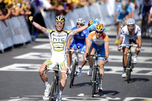 Radsport, Tour de France, Mark Cavendish - alle seine 35. Tour-Etappensiege Mark Cavendish (Großbritannien Columbia High Road) gewinnt die zweite Etappe der Tour de France 2009 -  Radsport Herren Tour de France 2009, Straßenradsport, Straße, Rad Gruppe Monte Carlo 2. Etappe: Monaco - Brignoles Begeisterung, Freude,