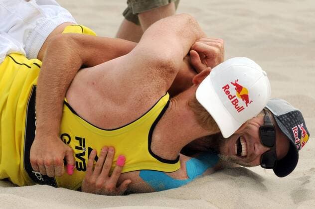 Julius Brink (re.) und Jonas Reckermann (beide Deutschland) sind Weltmeister 2009 -  Beachvolleyball WM Herren Beach WM 2009, Finale Gruppe Stavanger Begeisterung, Freude,