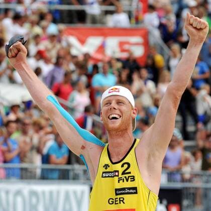Jonas Reckermann (Deutschland) ist Weltmeister 2009 -  Beachvolleyball WM Herren Beach WM 2009, Finale Einzelbild Stavanger Begeisterung, Freude,