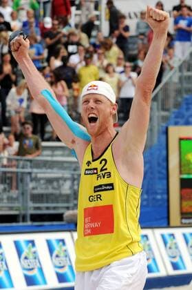 Jonas Reckermann (Deutschland) ist Weltmeister 2009 -  Beachvolleyball WM Herren Beach WM 2009, Finale Einzelbild Stavanger Begeisterung, Freude,