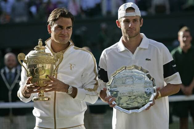 Sieger Roger Federer (Schweiz, li.) und Andy Roddick (USA) - Siegerehrung All England Championships 2009 -  Tennis Herren All England Championships 2009, ATP Tour, Grand Slam, Finale, Gruppe Wimbledon London