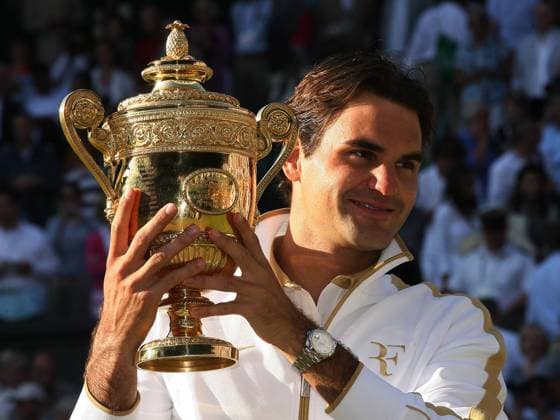 Roger Federer (Schweiz) gewinnt Wimbledon 2009 Tennis Herren All England Championships 2009, Grand Slam, ATP Tour, Finale Einzelbild Wimbledon London Begeisterung, Freude,