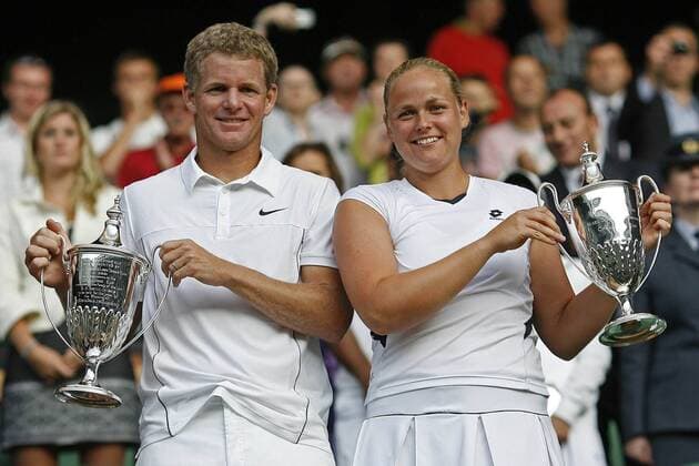 Mark Knowles (Bahamas) und Anna Lena Grönefeld (Deutschland) jubeln über den Sieg im gemischten Doppel bei den All England Championships 2009 -  Tennis All England Championships 2009, Grand Slam, Finale Gruppe Wimbledon London Freude,