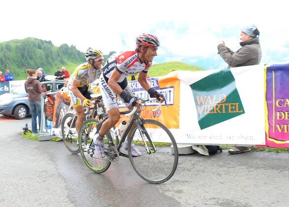 Giampaolo Caruso (Italien Ceramica Flaminia, re.) vor Michael Albasini (Schweiz Columbia High Road) -  Radsport Herren Tour of Austria 2009, Österreich Rundfahrt, Österreichrundfahrt, Straßenradsport, Straße, Rad Gruppe 2. Etappe: Landeck - Kitzbüheler Horn