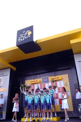 Team Astana gewinnt das Mannschaftszeitfahren der Tour de France 2009 -  Radsport Herren Tour de France 2009, Straßenradsport, Straße, Rad, Mannschaftszeitfahren, Zeitfahren, Vdig Totale 4. Etappe: Montpellier - Montpellier Freude,