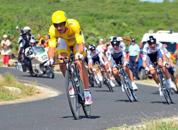 Fabian Cancellara (Schweiz Saxo Bank) -  Radsport Herren Tour de France 2009, Straßenradsport, Straße, Rad, Mannschaftszeitfahren, Zeitfahren Einzelbild 4. Etappe: Montpellier