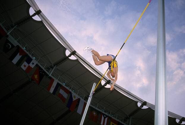 Sergej Bubka (Ukraine) Leichtathletik WM Herren WM 1993 Einzelbild Stuttgart Dynamik, Höhe,