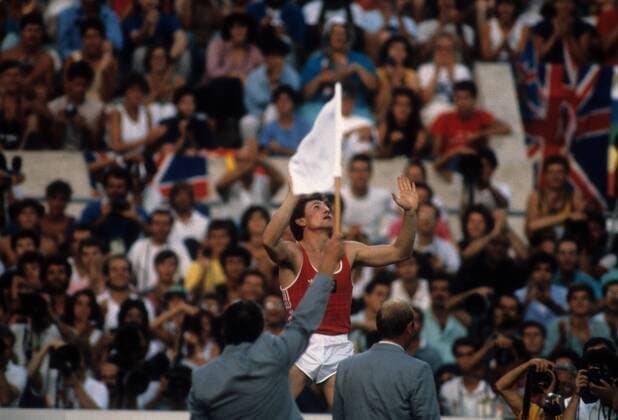 Sergej Bubka (UdSSR) bangt Leichtathletik WM Herren WM 1987 Gruppe Rom Spannung,