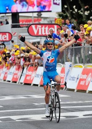 Thomas Voeckler (Frankreich BBOX Bouygues Telecom) gewinnt die 5. Etappe der Tour de France 2009 -  Radsport Herren Tour de France 2009, Straßenradsport, Straße, Rad Einzelbild dAgde 5. Etappe: Le Cap d Agde - Perpignan Freude,