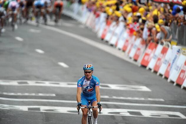 Thomas Voeckler (Frankreich BBOX Bouygues Telecom) gewinnt die 5. Etappe der Tour de France 2009 -  Radsport Herren Tour de France 2009, Straßenradsport, Straße, Rad Einzelbild dAgde 5. Etappe: Le Cap d Agde - Perpignan