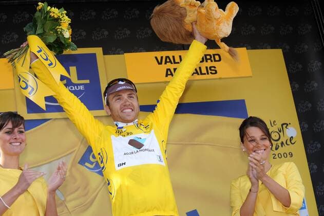 Rinaldo Nocentini (Italien Ag2r) nach der 7. Etappe der Tour de France 2009 im gelben Trikot -  Radsport Herren Tour de France 2009, Straßenradsport, Straße, Rad, Vdig Gruppe 7. Etappe: Barcelona - Andorra Arcalis Freude,