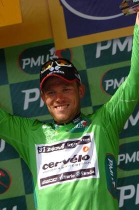 Thor Hushovd (Norwegen Cervelo) nach der 8. Etappe der Tour de France im grünen Trikot -  Radsport Herren Tour de France 2009, Straßenradsport, Straße, Rad, Vdig Einzelbild 8. Etappe: Andorra La Vieille - Saint Girons Freude,