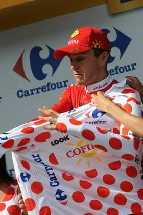 Christophe Kern (Frankreich Cofidis) nach der 8. Etappe der Tour de France 2009 im Bergtrikot -  Radsport Herren Tour de France 2009, Straßenradsport, Straße, Rad, Vdig Einzelbild 8. Etappe: Andorra La Vieille - Saint Girons