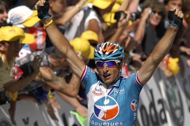 Pierrick Fedrigo (Frankreich BBOX Bouygues Telecom) gewinnt die 9. Etappe der Tour de France 2009 -  Radsport Herren Tour de France 2009, Straßenradsport, Straße, Rad, Einzelbild 9. Etappe: Saint Gaudens - Tarbes Freude,