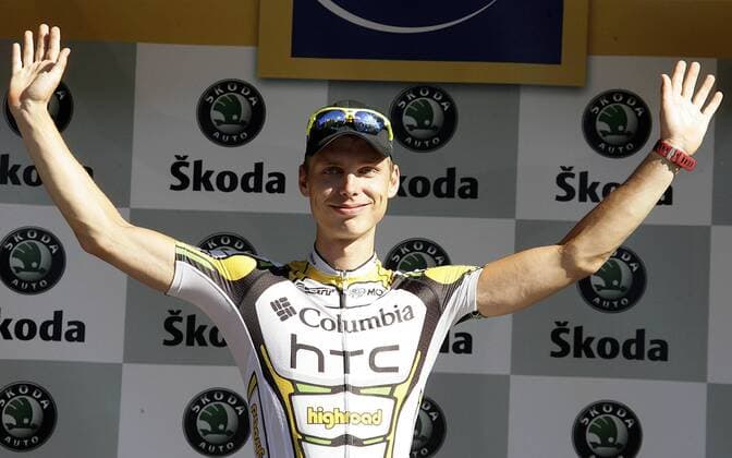 Tony Martin (Deutschland Columbia High Road) - Siegerehrung nach der 12. Etappe von Tonnerre nach Vittel Radsport Herren Tour de France 2009, Straßenradsport, Straße, Rad Einzelbild 12. Etappe: Tonnerre - Vittel Freude,