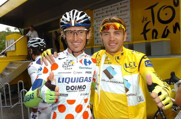 Franco Pellizotti (Liquigas, li.) und Rinaldo Nocentini (beide Italien Ag2r) -  Radsport Herren Tour de France 2009, Straßenradsport, Straße, Rad Gruppe 14. Etappe: Colmar - Besancon