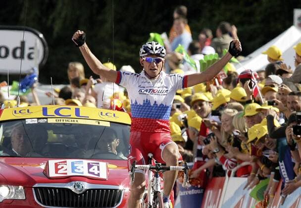Serguei Ivanov (Russland Katusha) gewinnt die 14. Etappe der Tour de France 2009 Radsport Herren Tour de France 2009, Straßenradsport, Straße, Rad Einzelbild 14. Etappe: Colmar - Besancon Freude,
