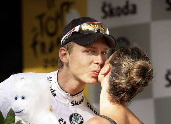 Tony Martin (Deutschland Columbia High Road) im weißen Trikot nach der 14. Etappe der Tour de France 2009 Radsport Herren Tour de France 2009, Straßenradsport, Straße, Rad Gruppe 14. Etappe: Colmar - Besancon