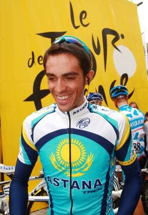 Alberto Contador (Spanien Astana) Radsport Herren Tour de France 2009, Straßenradsport, Straße, Rad Einzelbild 14. Etappe: Colmar - Besancon Freude, 