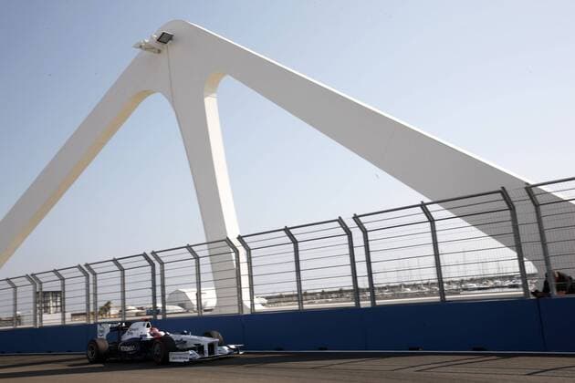 Robert Kubica (Polen BMW Sauber) mit seinem Boliden auf dem Valencia Street Circuit Motorsport Grand Prix Herren Großer Preis von Europa 2009, Formel 1 Weltmeisterschaft, F1, F, GP, WM Totale Valencia Street Circuit Valencia