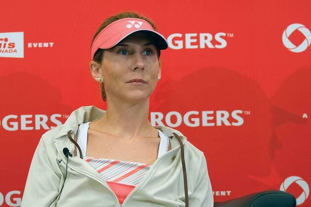 17 August 2009: Monica Seles USA spends some time with the media before her friendly doubles game. . Seles was also officially inducted into the Rogers Cup Hall of Fame after the game.  ZUMA-20090817_zaf_se4_104.jpg