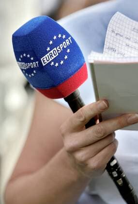Journalistin mit einem Eurosport Mikrofon  Tennis, Flushing Meadows o0 Grand Slam, Objekte