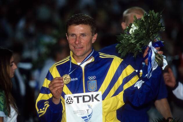 Sergey Bubka (Ukraine) - Weltmeister 1997 im Stabhochsprung Leichtathletik WM Herren WM 1997, Stabhochsprung, Einzelbild Athen