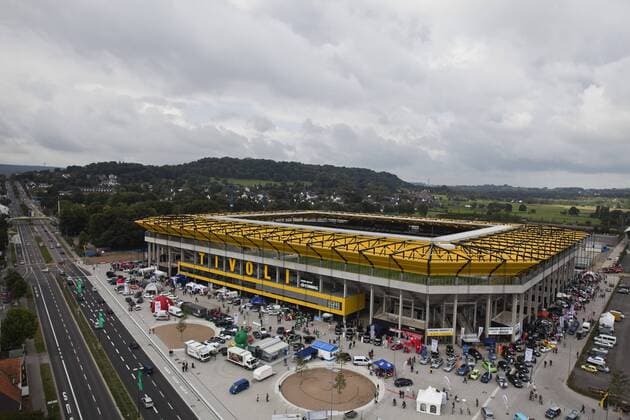 Fußball, Stadiongeschichte Alemannia Aachen 5. September 2009 Alemannia Aachen Aussenansicht des neuen Tivolis Fussball 2. Bundesliga, Saison 2009 2010 o0 Stadion Totale Tivoli