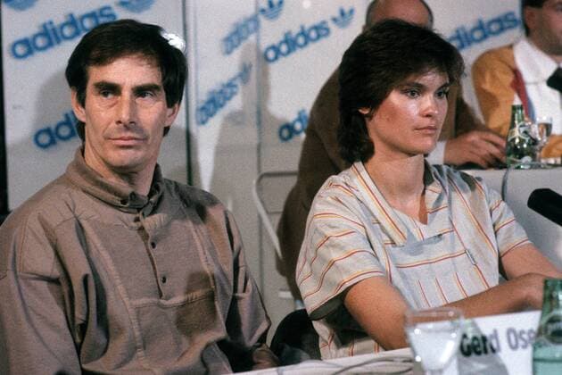 Ulrike Meyfarth und Trainer Gerd Osenberg (beide BR Deutschland) Leichtathletik Damen Leichtathletik 1983, Pressekonferenz, Pressetermin, Hochsprung Gruppe