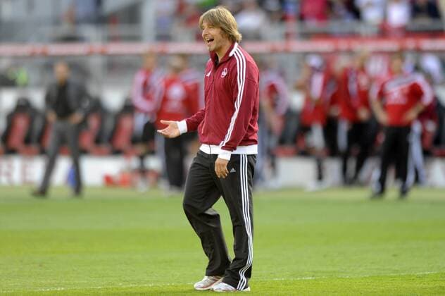 Michael OENNING (Trainer 1.FC Nuernberg) Freude; 1.FC Nuernberg-Borussia Moenchengladbach. Fussball