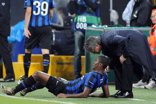 Trainer Jose Mourinho (re.) Samuel Etoo Inter Mailand  o0 FC Internazionale Eto o