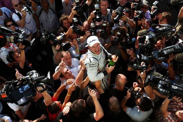 Sep. 13, 2009 - Monza, Italy - Race winner Rubens Barrichello (BRA) Brawn Grand Prix celebrates with the team...Formula One World Championship, Rd 13, Italian Grand Prix, Race Day.  - ZUMAorl