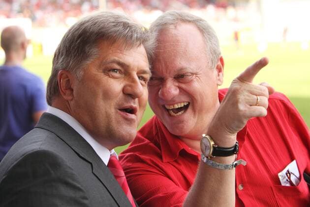 Pressesprecher MARKUS HÖRWICK (FC Bayern München, li.) und ZDF Reporter ROLF TÖPPERWIEN