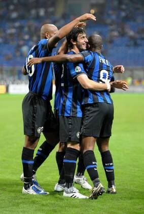 Torjubel Inter Mailand, v.re.: Samuel Eto o, Dejan Stankovic und Diego Milito giorgioxperottino o0 Jubel Freude etoo
