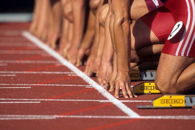Start zu einem Sprintrennen der EM 1994 in Helsinki Leichtathletik EM Herren EM 1994, Einzelbild Aufnahmedatum geschätzt Helsinki