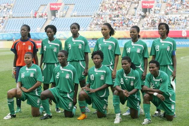 09 August 2008: Nigeria starting eleven. Front row (l to r): Ulunma Jerome (NGR), Efioanwan Ekpo (NGR), Rita Chikwelu (NGR), Ifeanyi Chiejine (NGR), Cynthia Uwak (NGR). Back row (l to r): Precious Dede (NGR), Perpetua Nkwocha (NGR), Sarah Michael (NGR), Onome Ebi (NGR), Faith Ikidi (NGR), Christie George (NGR). The women s Olympic soccer team of Germany defeated the women s Olympic soccer team of Nigeria 1-0 in a Group F round-robin match in the Women s Olympic Football competition. Icon918080809011 EDITORIAL USE ONLY